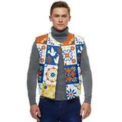 Mexican-talavera-pattern-ceramic-tiles-with-flower-leaves-bird-ornaments-traditional-majolica-style- Men s Button Up Puffer Vest	 by Ket1n9