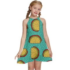 Taco-drawing-background-mexican-fast-food-pattern Kids  Halter Collar Waist Tie Chiffon Dress by Ket1n9