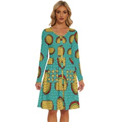 Taco-drawing-background-mexican-fast-food-pattern Long Sleeve Dress With Pocket by Ket1n9