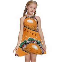 Seamless-pattern-with-taco Kids  Halter Collar Waist Tie Chiffon Dress by Ket1n9