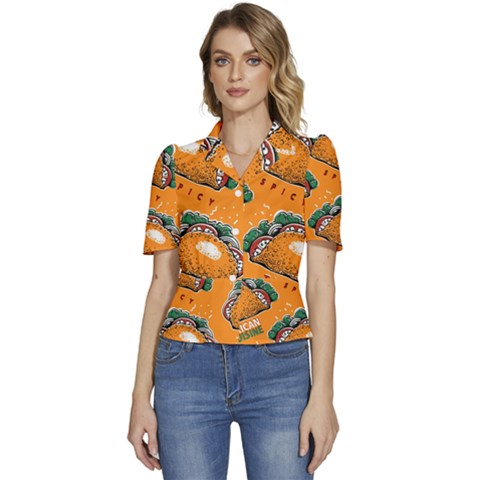 Seamless-pattern-with-taco Puffed Short Sleeve Button Up Jacket by Ket1n9