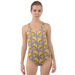 Yellow-mushroom-pattern Cut-out Back One Piece Swimsuit by Ket1n9