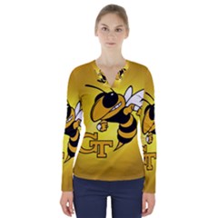 Georgia Institute Of Technology Ga Tech V-neck Long Sleeve Top by Ket1n9