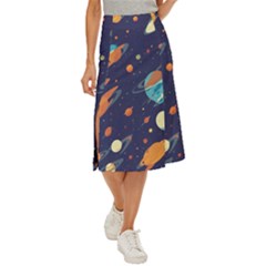 Space Galaxy Planet Universe Stars Night Fantasy Midi Panel Skirt by Ket1n9