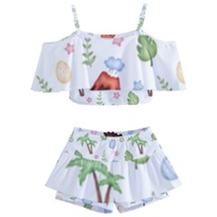 Cute-palm-volcano-seamless-pattern Kids  Off Shoulder Skirt Bikini by Ket1n9