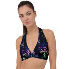 Snowflakes Snow Winter Christmas Halter Plunge Bikini Top by Grandong