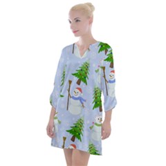 New Year Christmas Snowman Pattern, Open Neck Shift Dress by Grandong