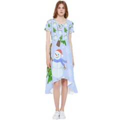 New Year Christmas Snowman Pattern, High Low Boho Dress by Grandong