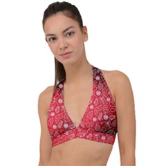 Christmas Pattern Red Halter Plunge Bikini Top by Grandong