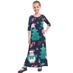 Colorful-funny-christmas-pattern      - Kids  Quarter Sleeve Maxi Dress by Grandong