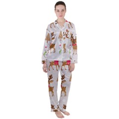 Christmas-seamless-pattern-with-reindeer Women s Long Sleeve Satin Pajamas Set	 by Grandong