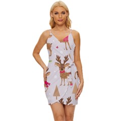 Christmas-seamless-pattern-with-reindeer Wrap Tie Front Dress by Grandong