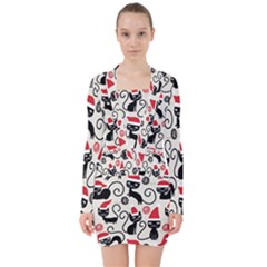 Cute Christmas Seamless Pattern Vector V-neck Bodycon Long Sleeve Dress by Grandong