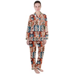 Cute Christmas Seamless Pattern Vector  - Women s Long Sleeve Satin Pajamas Set	 by Grandong