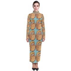 Owl-pattern-background Turtleneck Maxi Dress by Grandong