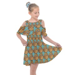 Seamless Cute Colourfull Owl Kids Pattern Kids  Shoulder Cutout Chiffon Dress by Grandong