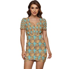 Owl-stars-pattern-background Low Cut Cap Sleeve Mini Dress by Grandong