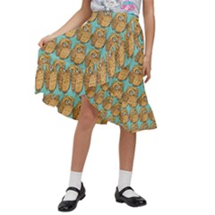 Owl Bird Kids  Ruffle Flared Wrap Midi Skirt by Grandong