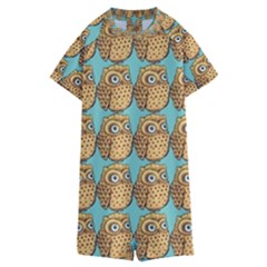 Owl Bird Pattern Kids  Boyleg Half Suit Swimwear by Grandong