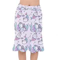 Cartoon Cat Cute Animal Design Drawing Illustration Kawaii Short Mermaid Skirt by Grandong