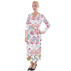 Set-kawaii-doodles -- Velvet Maxi Wrap Dress by Grandong