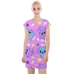 Seamless Pattern With Cute Kawaii Kittens Cap Sleeve Bodycon Dress by Grandong