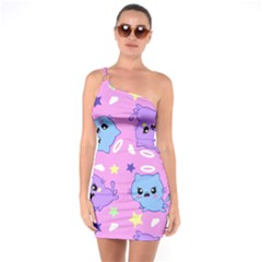 Seamless Pattern With Cute Kawaii Kittens One Shoulder Ring Trim Bodycon Dress by Grandong