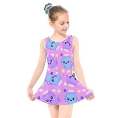 Seamless Pattern With Cute Kawaii Kittens Kids  Skater Dress Swimsuit by Grandong