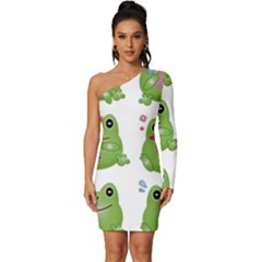 Kawaii-frog-rainy-season-japanese Long Sleeve One Shoulder Mini Dress by Grandong