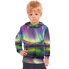 Aurora Borealis Polar Northern Lights Natural Phenomenon North Night Mountains Kids  Hooded Pullover by Grandong