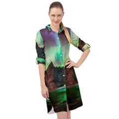 Aurora Borealis Nature Sky Light Long Sleeve Mini Shirt Dress by Grandong