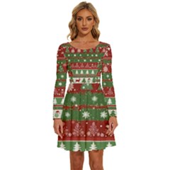 Christmas Decoration Winter Xmas Pattern Long Sleeve Wide Neck Velvet Dress by Vaneshop