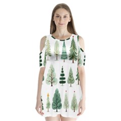 Christmas Trees Shoulder Cutout Velvet One Piece by Vaneshop