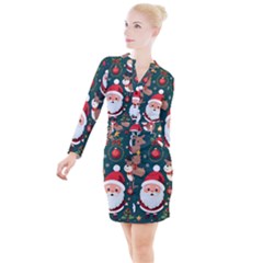 Christmas Santa Claus Button Long Sleeve Dress by Vaneshop