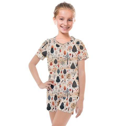 Pattern Seamless Kids  Mesh T-shirt And Shorts Set by Vaneshop