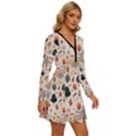 Pattern Seamless Long Sleeve Deep V Mini Dress  View3