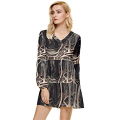 Tree Nature Landscape Forest Tiered Long Sleeve Mini Dress by Vaneshop