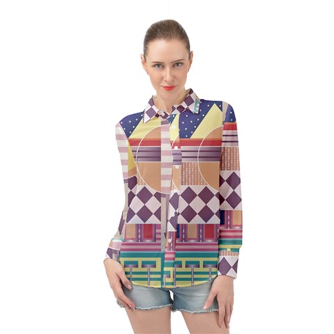 Abstract Shapes Colors Gradient Long Sleeve Chiffon Shirt by Vaneshop