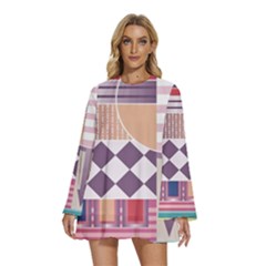 Abstract Shapes Colors Gradient Round Neck Long Sleeve Bohemian Style Chiffon Mini Dress by Vaneshop