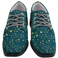 Star Golden Pattern Christmas Design White Gold Women Heeled Oxford Shoes by Vaneshop