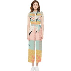 Leaves Pattern Design Colorful Decorative Texture Women s Frill Top Chiffon Jumpsuit by Vaneshop