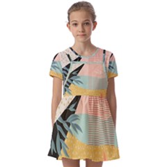 Leaves Pattern Design Colorful Decorative Texture Kids  Short Sleeve Pinafore Style Dress by Vaneshop