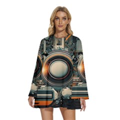 Illustrations Technology Robot Internet Processor Round Neck Long Sleeve Bohemian Style Chiffon Mini Dress by Vaneshop