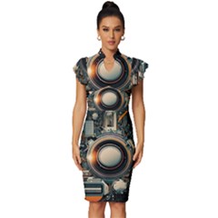 Illustrations Technology Robot Internet Processor Vintage Frill Sleeve V-neck Bodycon Dress by Vaneshop