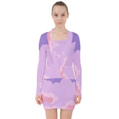 Sky Nature Sunset Clouds Space Fantasy Sunrise V-neck Bodycon Long Sleeve Dress by Vaneshop