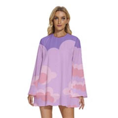 Sky Nature Sunset Clouds Space Fantasy Sunrise Round Neck Long Sleeve Bohemian Style Chiffon Mini Dress by Vaneshop