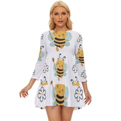 Art Bee Pattern Design Wallpaper Background Long Sleeve Babydoll Dress by Vaneshop