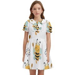 Art Bee Pattern Design Wallpaper Background Kids  Bow Tie Puff Sleeve Dress by Vaneshop