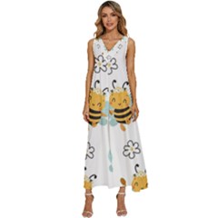 Art Bee Pattern Design Wallpaper Background V-neck Sleeveless Loose Fit Overalls by Vaneshop