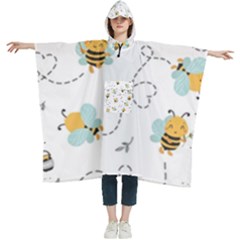 Bee Art Pattern Design Wallpaper Background Print Women s Hooded Rain Ponchos by Vaneshop